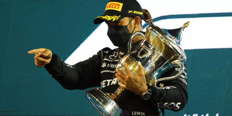 Lewis Hamilton celebrates victory at the Bahrain Grand Prix, Bahrain International Circuit, March 28, 2021
Photo/Courtesy: Getty Images