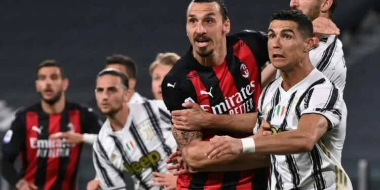 Zlatan Ibrahimovic (C) picked up the injury playing against Cristiano Ronaldo's (R) Juventus on May 9.