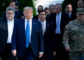 US President Donald Trump walks with Attorney General William Barr (L), US Secretary of Defense Mark Esper (C) and others from the White House to visit St. John's Church after the area was cleared of protesters on June 1, 2020, in Washington | AFP