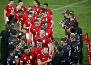 Sharks players form a guard of honour for the British and Irish Lions after the tourists' victory at Ellis Park in Johannesburg on Wednesday | AFP