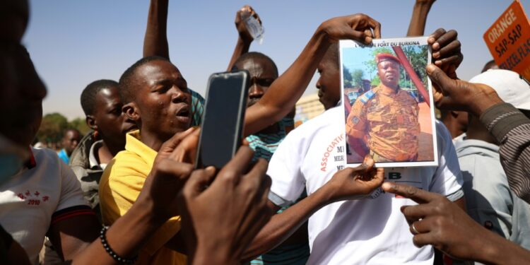 Several hundred demonstrators gathered in Ouagadougou on Tuesday to show support for the junta and its leader, Lieutenant-Colonel Paul-Henri Sandaogo Damiba | AFP