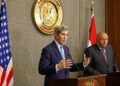 United States climate envoy John Kerry, on the left, and Egypt's Foreign Minister Sameh Shoukri hold a joint press conference in the capital Cairo, on February 21, 2022 | AFP
