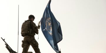 The UN's peacekeeping mission in Mali, MINUSMA (of which this soldier, pictured October 2021, is a member) was able to fly over the site on April 3, 2022 | AFP