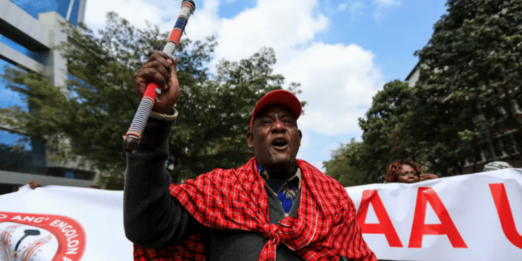Protests in Nairobi as Maasai activists deliver a petition to the Tanzania High Commission, in Kenya, 17 June 2022. EPA-EFE/Daniel Irungu