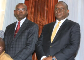 Former Treasury Cabinet Secretary Henry Rotich and Principal Secretary Kamau Thugge at Milimani Anti-corruption Court.
Photo: The Standard
