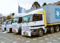 Tracks loaded with Kenyan tea to be exported to Ghana during the flag off at KICC.