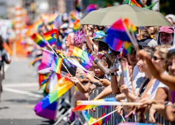 People in Pride colors attend and march during the 2022 New York City Pride March on June 26, 2022 in New York City. (Photo by Roy Rochlin/Getty Images)