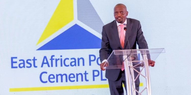 Trade CS Moses Kuria speaking during the launch of Green Triangle Cement at the the East African Portland in Athi River on November 8, 2022.Photo/Courtesy
