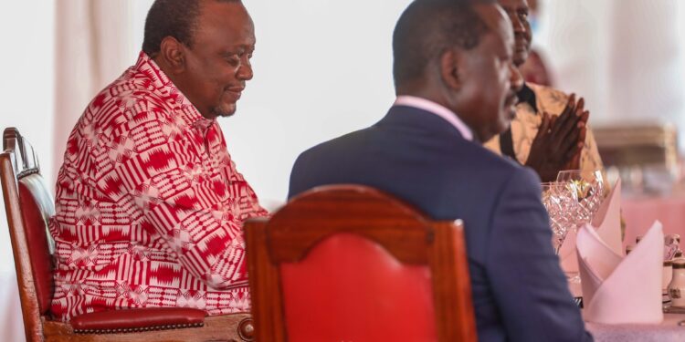 Former President Uhuru Kenyatta chairs a past Azimio council meeting.He is set to quit as the Azimio council chairman.Photo/PSCU