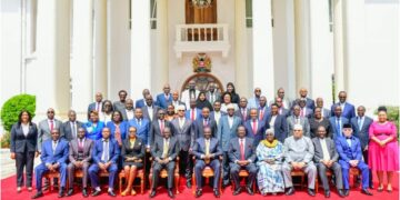 President William Ruto, Deputy President Rigathi Gachagua and Prime Cabinet Secretary Musalia Mudavadi take a group photo with the newly sworn in Chief Administrative Secretaries after they were sworn in at State House on Thursday, March 23.PHOTO/COURTESY