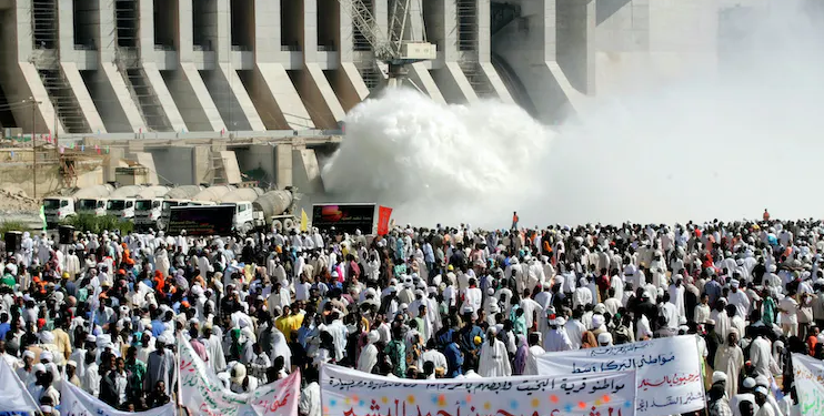 The opening of a hydro-electric dam on the Nile River at Merowe, north of Khartoum, in 2009 |  Ashraf Shazly/Afp via GettyImages