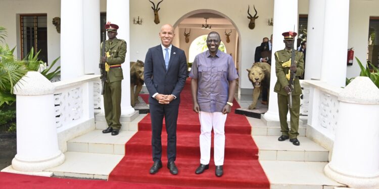 President William Ruto meets US Under Secretary of the Treasury for Terrorism and Financial Intelligence Brian Nelson in Mombasa. PHOTO/PCS