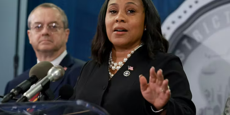 Fulton County District Attorney Fani Willis speaks during a news conference after former President Donald Trump’s Aug. 15 indictments. Joe Raedle/Getty Images
