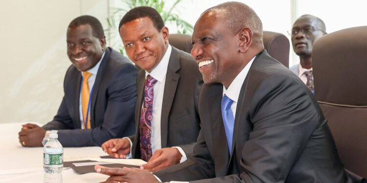 From left: Soliciter General Shadrack Mose, Foreign Affairs CS Alfred Mutua and President William Ruto during a meeting with a delegation from Dominican Republic on the UN Security mission in Haiti. 